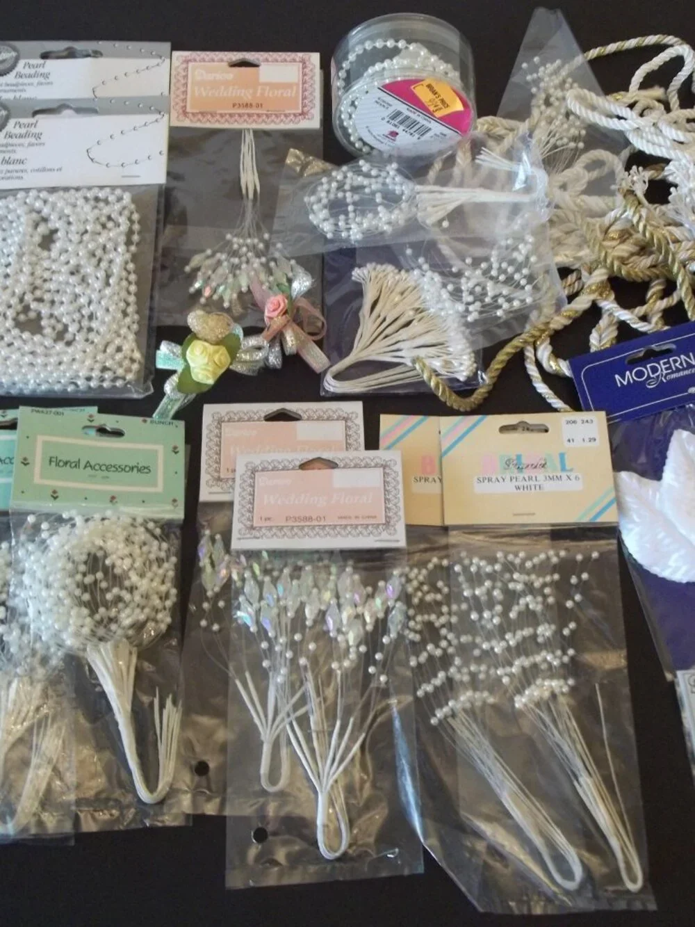 Vintage Beading Floral Sprays, Wedding Bridal Craft Supplies, Lot